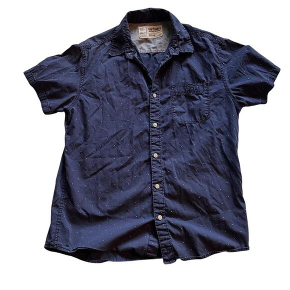 Urban Outfitters Blue & White Polka Dot Short Sleeve Dress Shirt Button Up - Picture 1 of 8